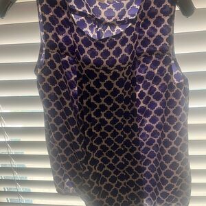 LOFT Navy and Cream Patterned Tank Top